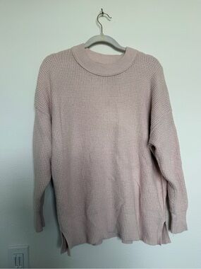 Aerie Waffle-Knit Crewneck Sweater in Pale Pink